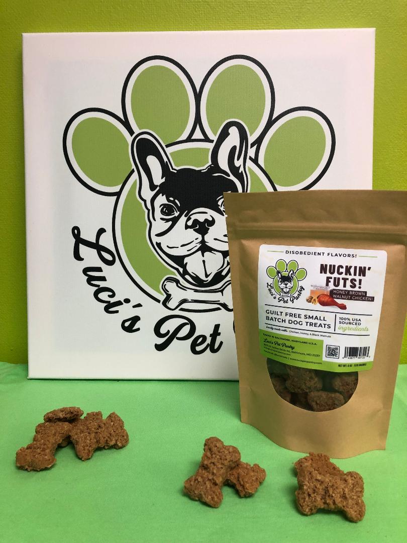 Nuckin' Futs - All Natural "Honey Walnut Chicken" Dog & Puppy Treats - Disobedient Biscuits 6 oz. Pouch