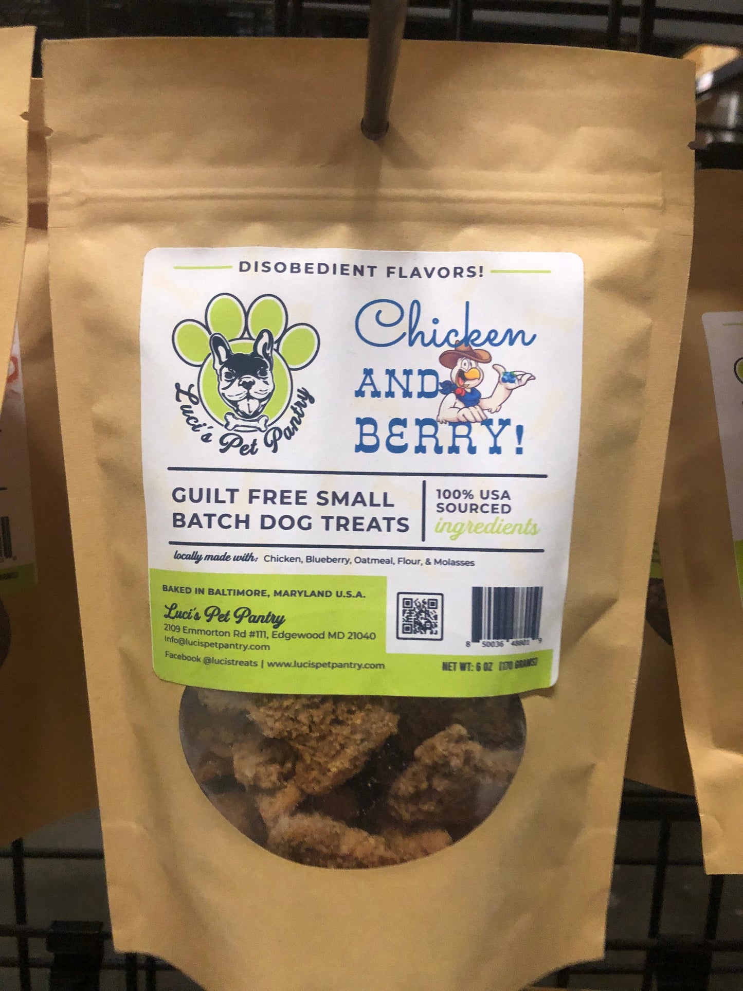 Chicken & Berry - All Natural "Chicken & Blueberry" Dog & Puppy Treats - Disobedient Biscuits 6 oz. Pouch