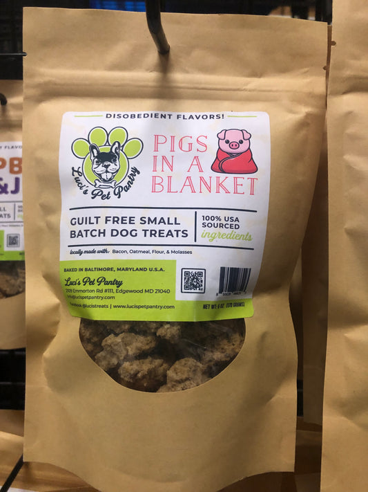 Pigs In A Blanket - All Natural "Bacon & Ham" Dog & Puppy Treats - Disobedient Biscuits 6 oz. Pouch