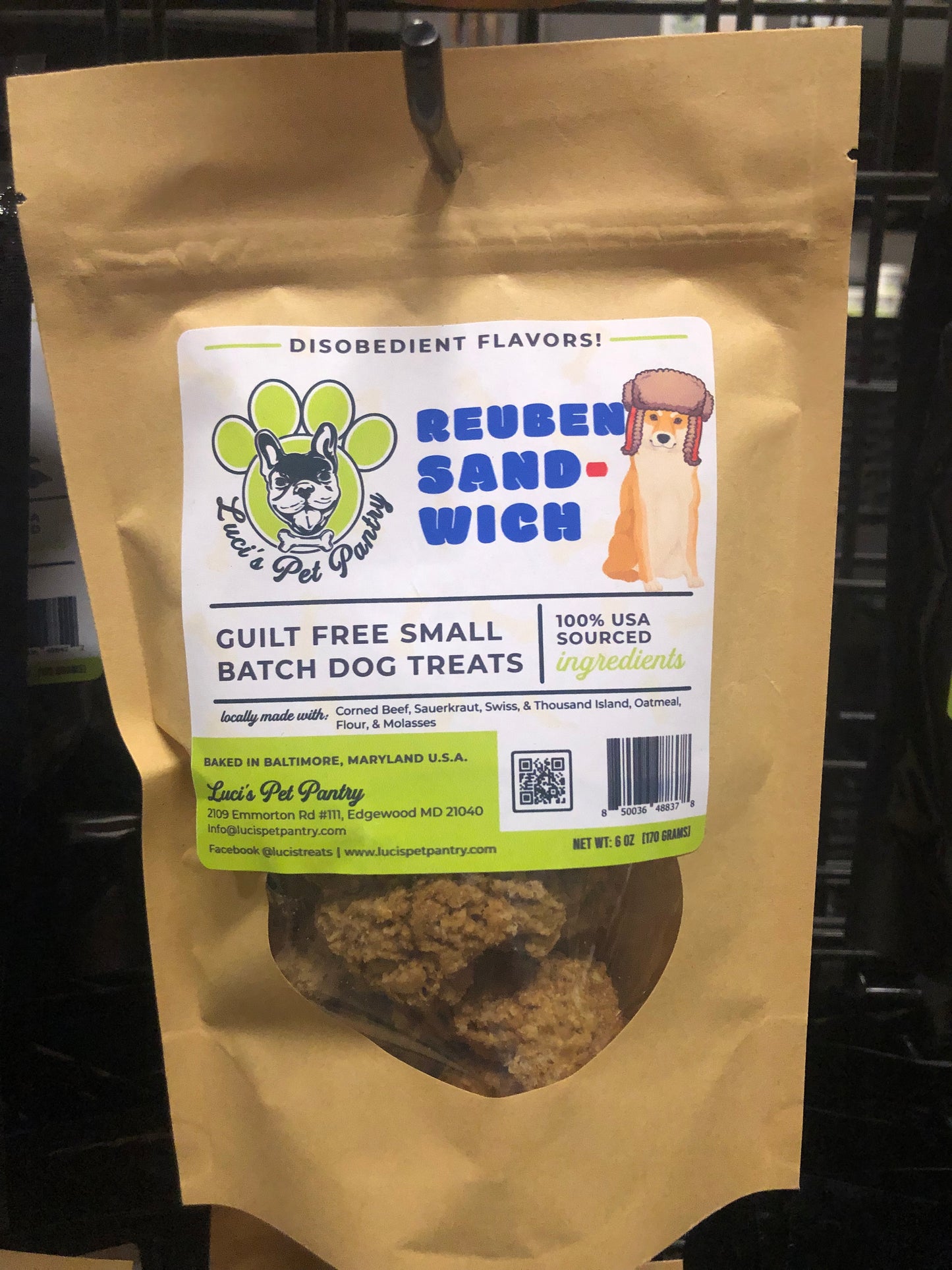 Reuben Sandwich - All Natural "Corned Beef & Sauerkraut" Dog & Puppy Treats - Disobedient Biscuits 6 oz. Pouch
