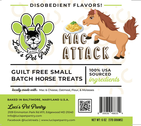 Mac Attack - All Natural "Mac & Cheese" Horse Treats - Disobedient Biscuits 6 oz. Pouch