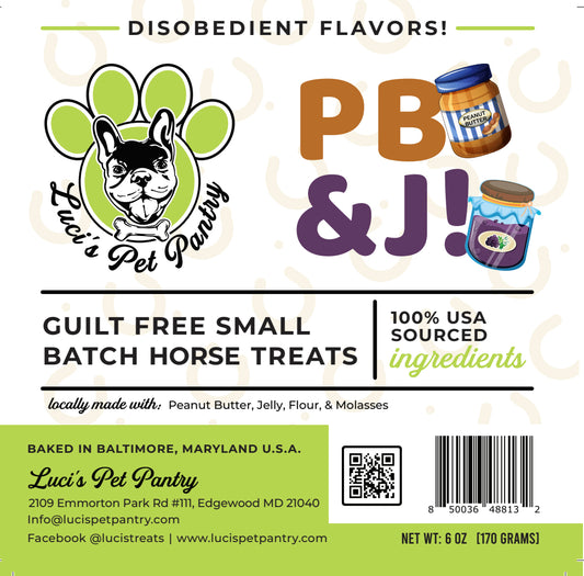 PB&J - All Natural "Peanut Butter & Jelly" Horse Treats - Disobedient Biscuits 6 oz. Pouch