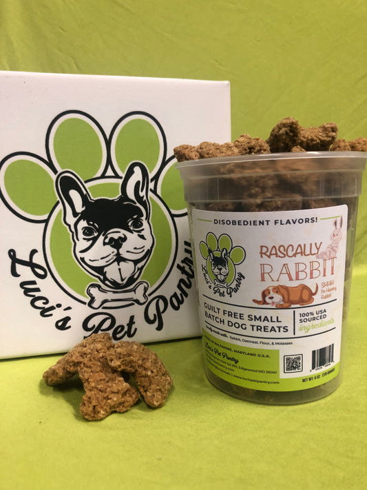Rascally Rabbit - All Natural "Rabbit" Dog & Puppy Treats - Disobedient Tub of Biscuits