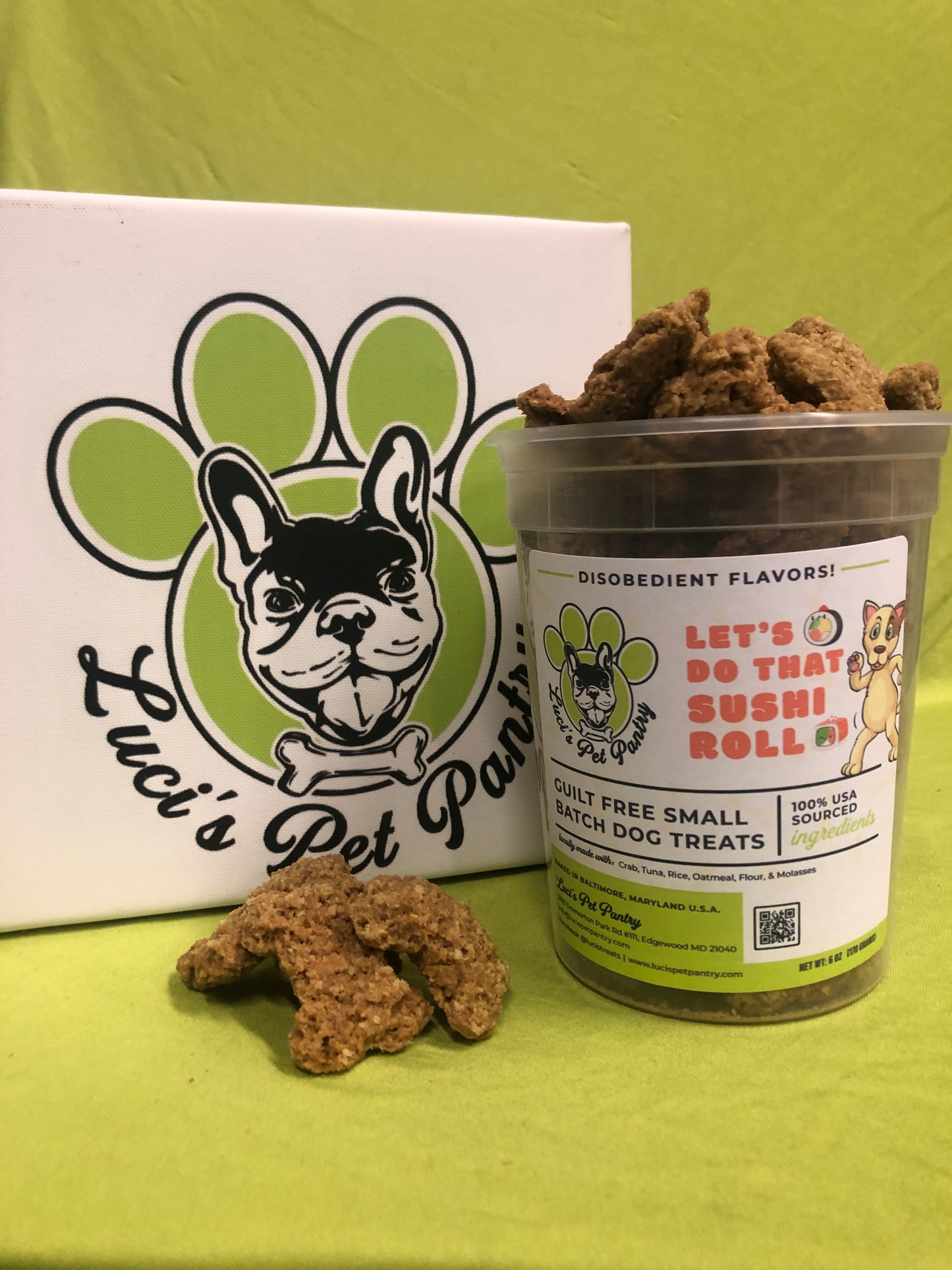 Let's Do That Sushi Roll - All Natural "Crab, Tuna, & Rice" Dog & Puppy Treats - Disobedient Tub of Biscuits