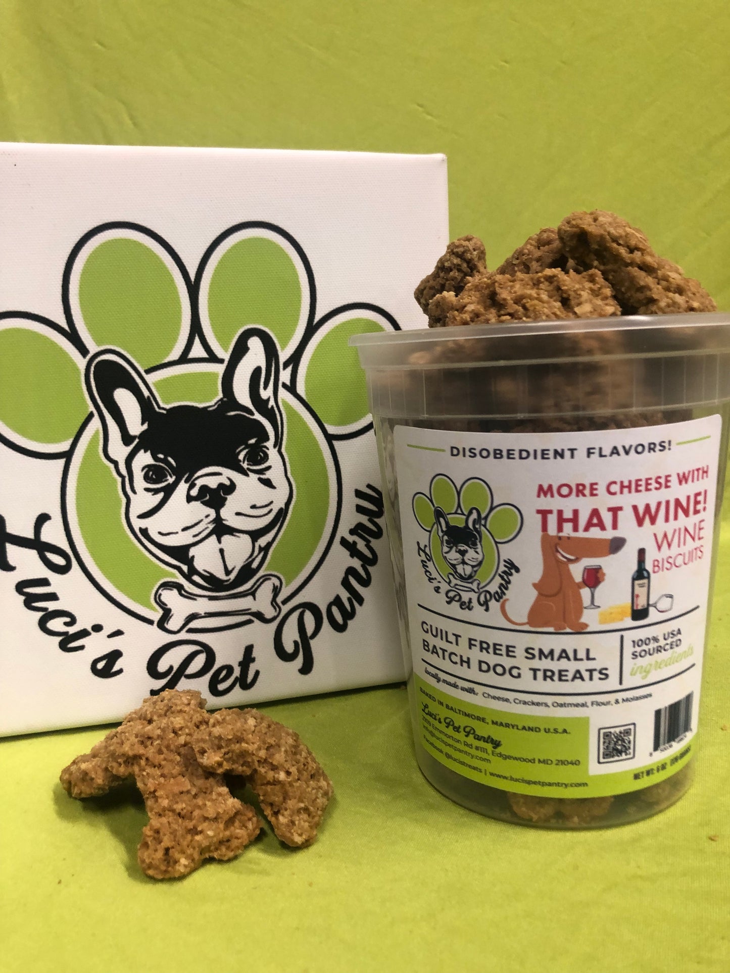 More Cheese W/That Wine - All Natural "Cheese & Crackers" Dog & Puppy Treats - Disobedient Tub of Biscuits