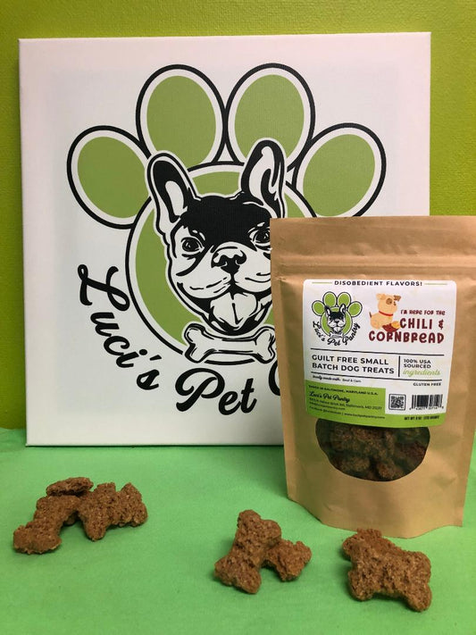 Chili & Cornbread - All Natural "Beef Chili & Corn" Dog & Puppy Treats - Disobedient Biscuits 6 oz. Pouch