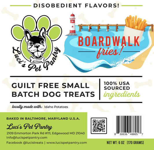 Boardwalk Fries - All Natural "Idaho Potato" Dog & Puppy Treats - Disobedient Biscuits 6 oz. Pouch