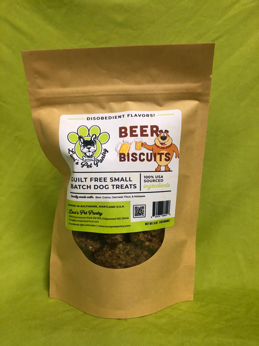 Beer Biscuits - All Natural Spent Beer Grain Dog & Puppy Treats - Disobedient Biscuits! 6 oz. Pouch