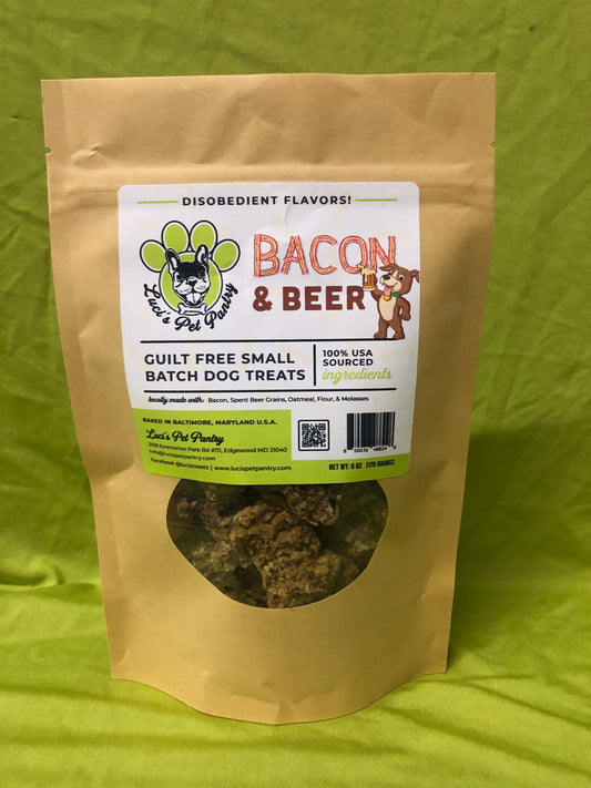 Bacon & Beer - All Natural Dog & Puppy Treats - Disobedient Biscuits! 6 oz. Pouch