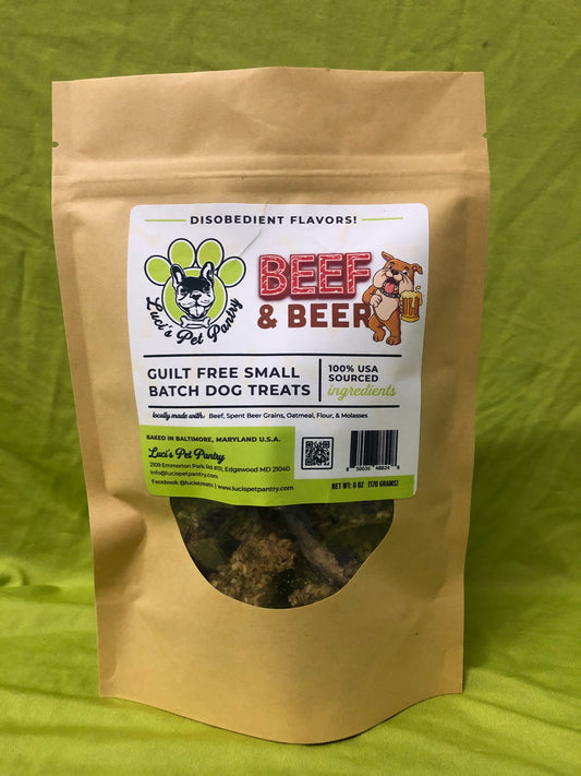 Beef & Beer - All Natural Dog & Puppy Treats - Disobedient Biscuits! 6 oz. Pouch