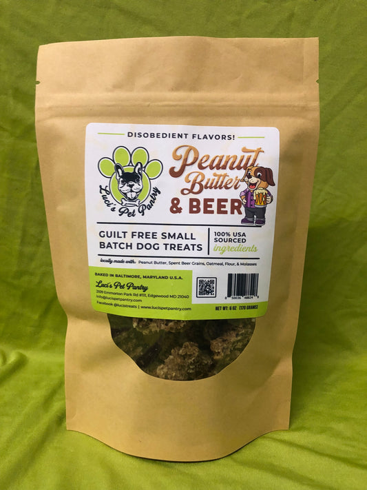 Peanut Butter & Beer - All Natural Dog & Puppy Treats - Disobedient Biscuits! 6 oz. Pouch