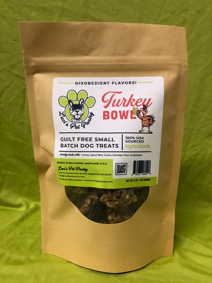 Turkey Bowl - All Natural Turkey & Beer Dog & Puppy Treats - Disobedient Biscuits! 6 oz. Pouch