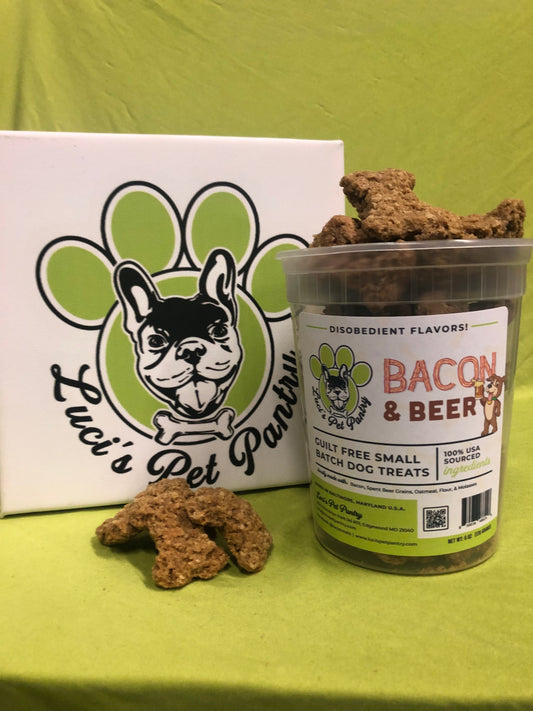 Bacon & Beer - All Natural "Bacon & Spent Grain" Dog & Puppy Treats - Disobedient Tub of Biscuits