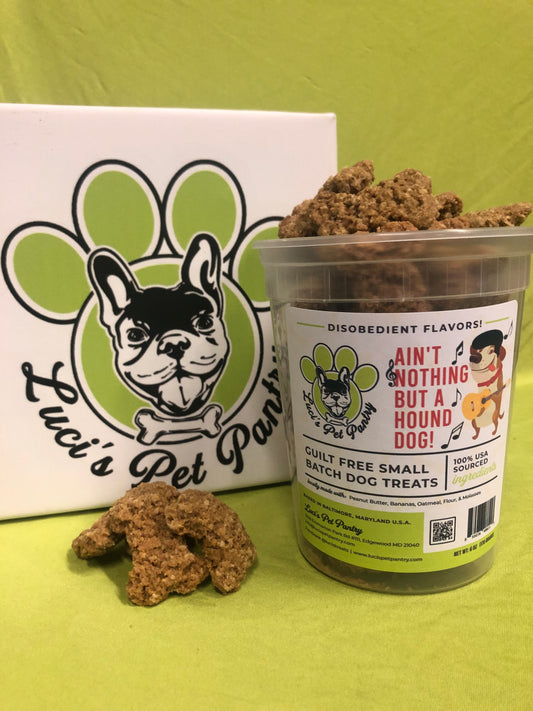 Ain't Nothing But A Hound Dog - All Natural "Peanut Butter & Banana" Dog & Puppy Treats - Disobedient Tub of Biscuits