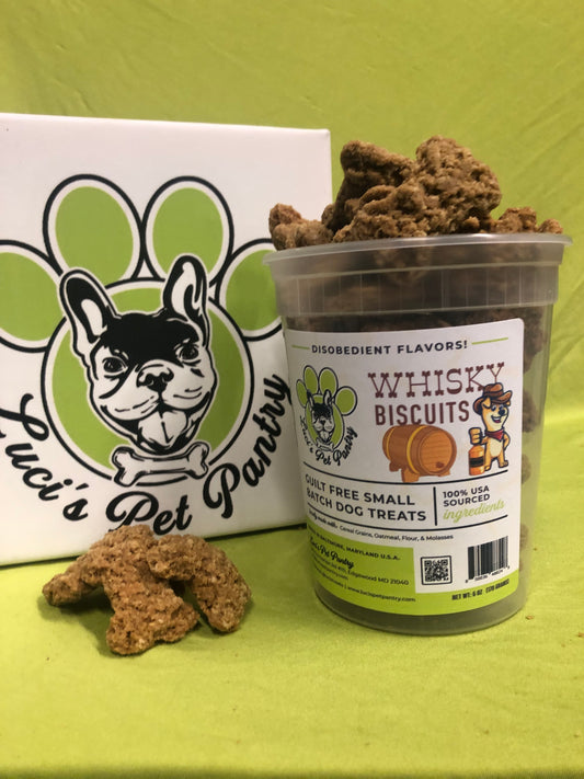 Whiskey Biscuits - All Natural "Cereal Grains" Dog & Puppy Treats - Disobedient Tub of Biscuits
